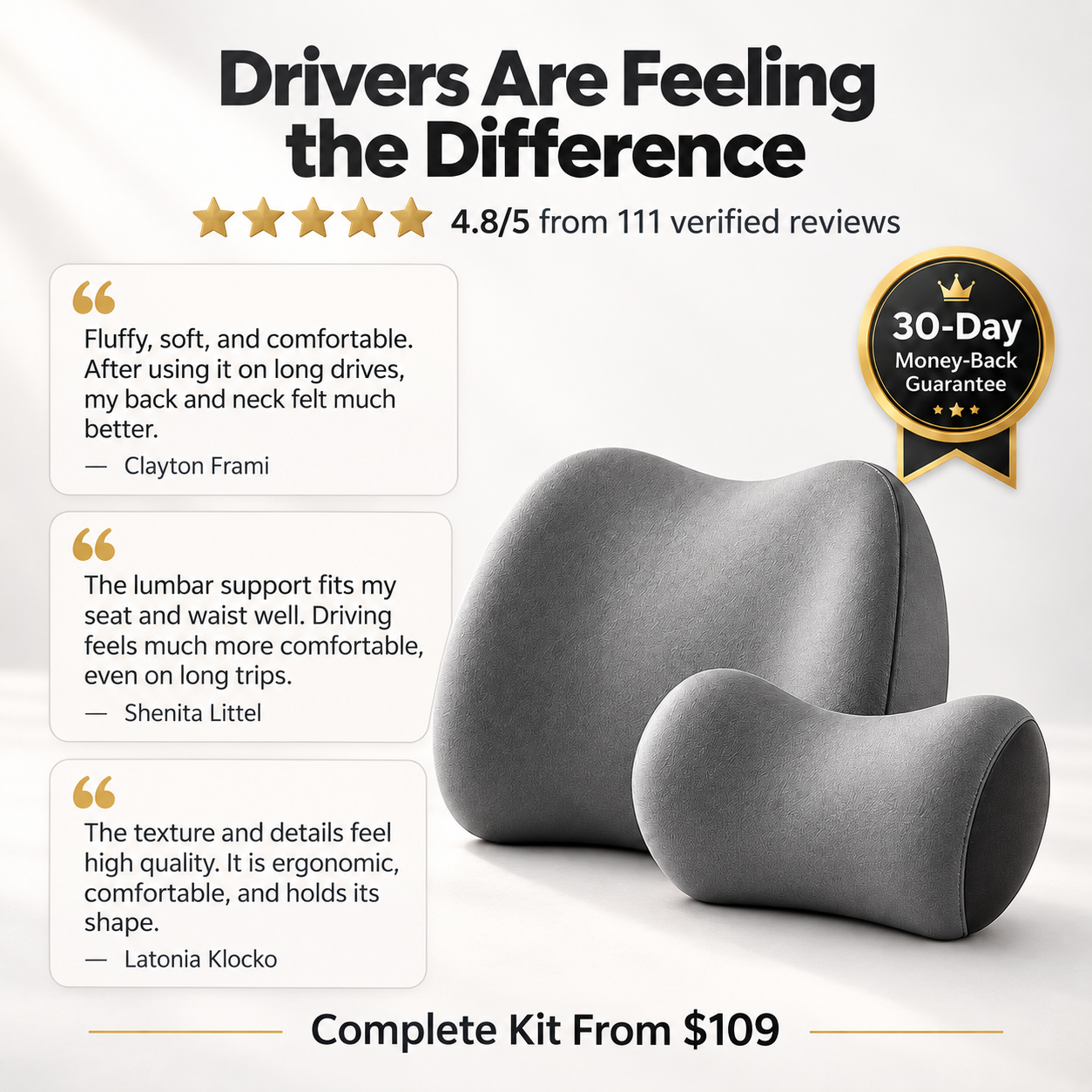 Customer review sharing their experience with the Driver’s Comfort Kit