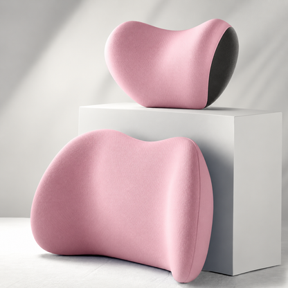 Pink lumbar support cushion and neck pillow set for comfortable driving
