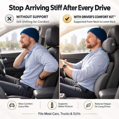 Driver comparison showing posture with and without the Driver’s Comfort Kit